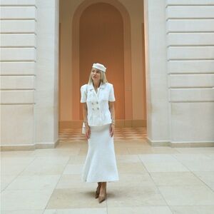 New Elegant White midi Women's dress /Small